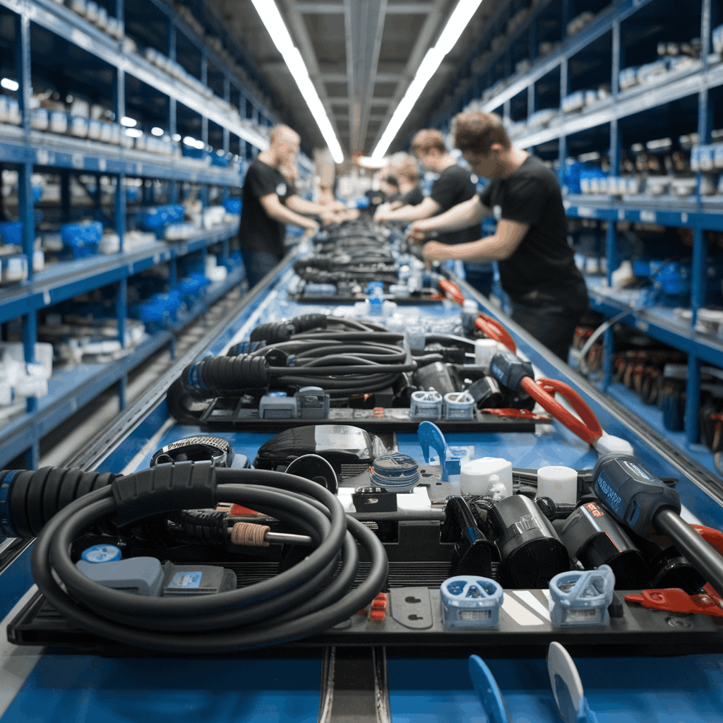 Technician testing EV charging cable on bench